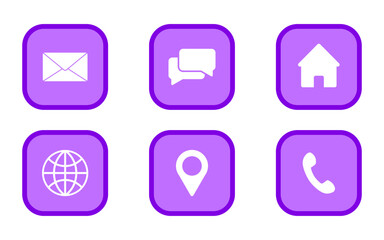 Minimal Contact and Navigation Icons Set in Rounded Square Style