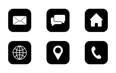 Minimal Contact and Navigation Icons Set in Rounded Square Style