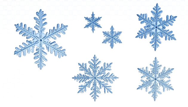 Delicate Blue Snowflake Collection on White Background.