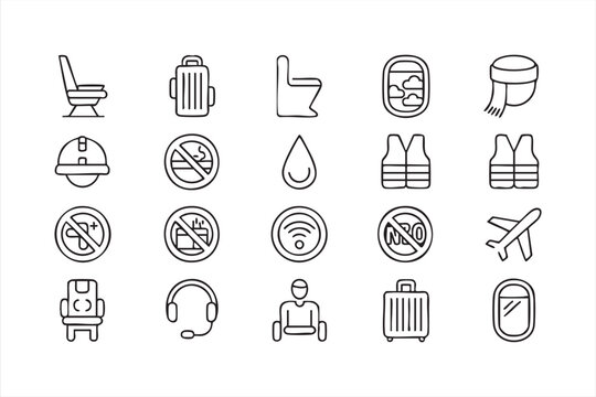 Airline safety and passenger comfort vector pack for transportation branding