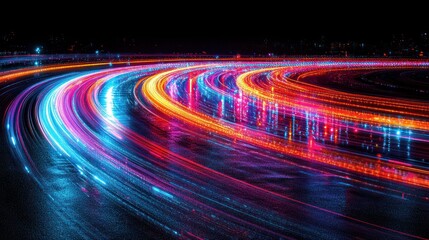 Abstract circular light trails on a dark surface