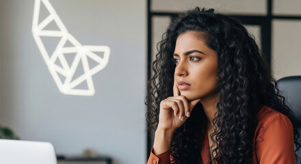 Focused Young Businesswoman Thinking in a Modern Office