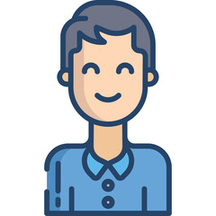 Happy Man With Short Hair Smiling And Wearing A Blue Collared Shirt In A Simple Graphic Style With A Transparent Background