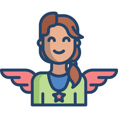 Happy Cartoon Woman With Wings And Braided Hair Wearing Green Top And Star Necklace Transparent Background