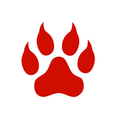 red animal footprint vector with claws on white background