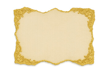 Ornate gold scroll paper frame with antique vintage border creating a decorative blank parchment background