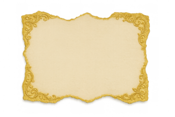 Ornate gold scroll paper frame with antique vintage border creating a decorative blank parchment background
