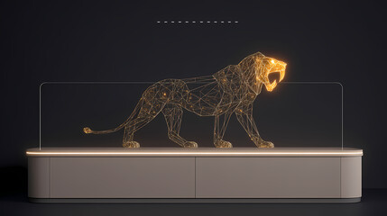 projection of a saber-toothed cat in a museum AI generated