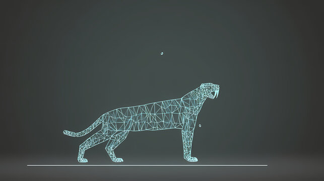 projection of a saber-toothed cat in a museum AI generated