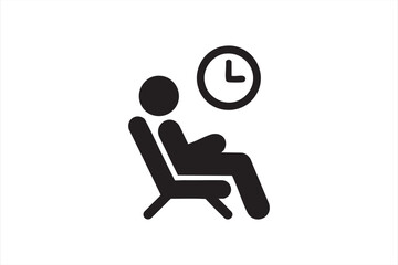 Minimalist airport waiting area icon with passenger and clock