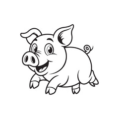 Cute Running Pig Cartoon Line Art Coloring Page
