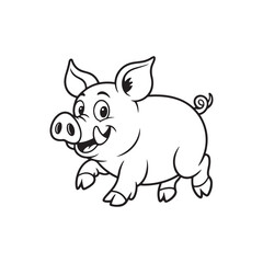 Cute Running Pig Cartoon Line Art Coloring Page