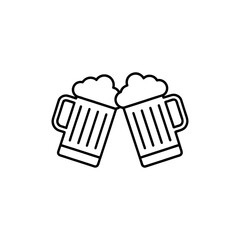 “Minimalist black and white line art of two clinking beer mugs with foam on top, simple clean outline, modern vector icon, white background.”