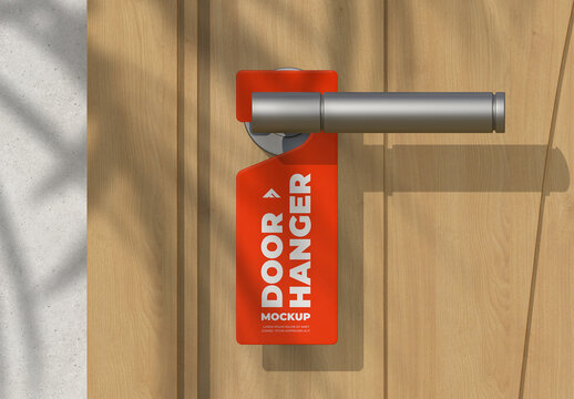 Vertical Door Hanger Mockup Hanging from an Outdoor Railing