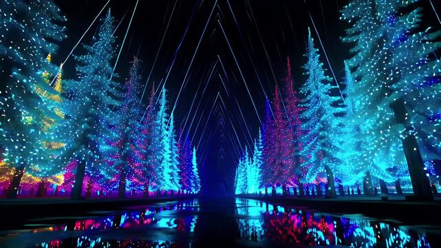 Futuristic Christmas Tree Light Tunnel - VJ Loop Motion Background, Christmas background, vj loop