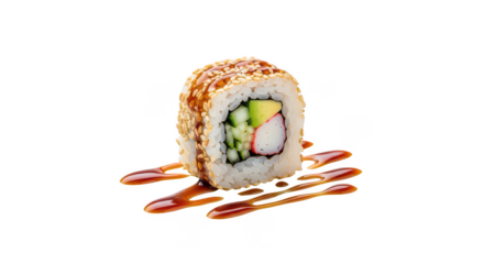 California Roll With Sesame Avocado And Sauce On Black