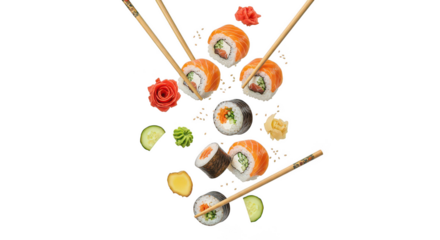 Dynamic Sushi Rolls With Salmon Wasabi Chopsticks
