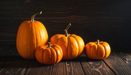 Autumnal Pumpkins on Dark Wood - A Harvest Still Life.