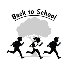 Children running to school under a tree