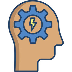 Human Head Silhouette With Blue Gear And Yellow Lightning Bolt Inside Representing Idea Or Intelligence On Transparent Background