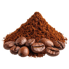 pile of coffee powder and beans isolated on white or transparent png