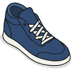 High Top Sneaker Shoe for Men in Blue with White Laces and Soles Isolated on Transparent Background