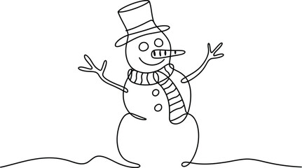 Minimalist Continuous Line Art Snowman with Top Hat and Scarf  Simple Winter Illustration
