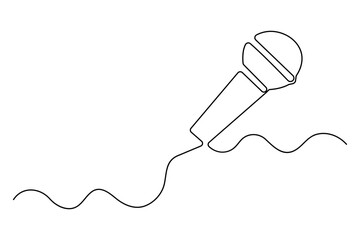 Continuous one line drawing of wired microphone minimalist illustration
