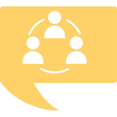 Icon representing teamwork and collaboration with three white figures connected in a circle within...