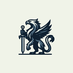 Griffin Holding Sword Creature Logo