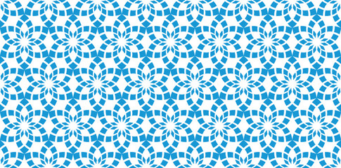 Blue Geometric Floral Seamless Pattern. Vector Repeating Background.