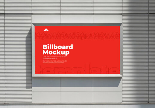 Framed Horizontal Billboard Mockup Recessed into a Building Wall