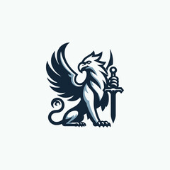 Griffin Holding Sword Creature Logo