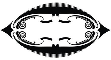 Black and white decorative oval frame with swirls and line details editable stock