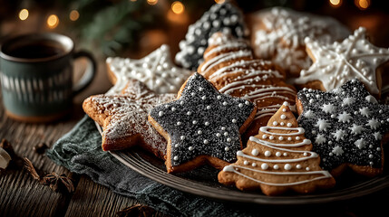 Christmas cookies with coffee holiday baking star tree festive treat