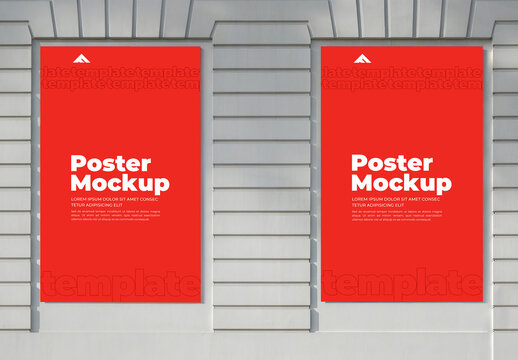 Multiple Vertical Poster Mockups on an Angled White Urban Building