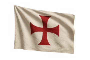 Knights templar flag flying, representing medieval crusades, christian military order history, and religious symbolism