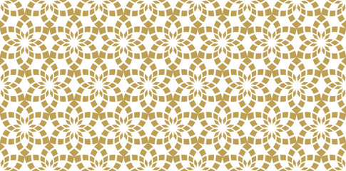 Gold Geometric Floral Seamless Pattern. Vector Repeating Background.