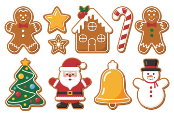 Fototapeta premium A festive collection of Christmas-themed gingerbread cookies and decorations.