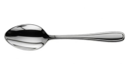 Polished Silver Spoon on White Background, Cutlery, Utensil, Kitchen