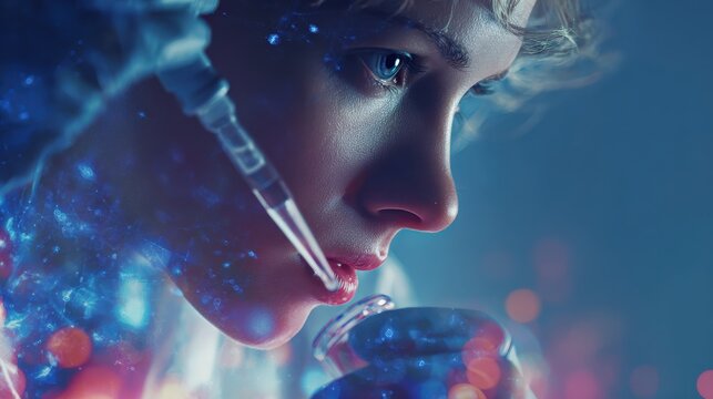 chemistry and research as young female scientist skillfully manipulates pipette dispensing chemicals into flask visual representation of scientific discovery generative ai