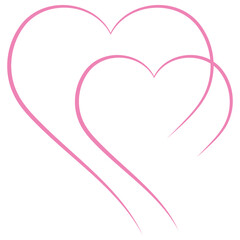 Double of red vector hearts retro styled and stroked by hands with brush for logo, romantic love design, wedding or Valentine's day card