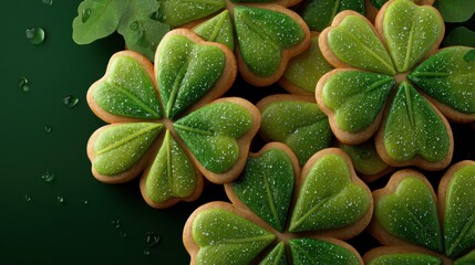 decorative green clover cookies for st patricks day celebration cut out png set