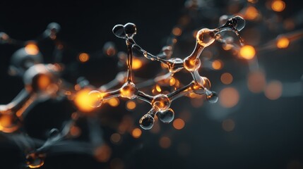 abstract molecular structure with glowing connections and dark background showcasing scientific innovation