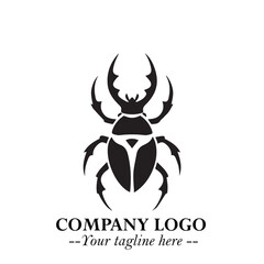Beetle Logo Symbol in Black on the White Background with Simple Modern Insect Design