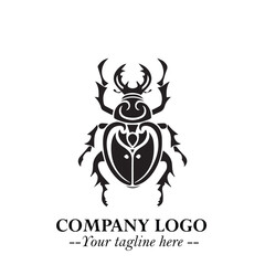 Beetle Logo Symbol in Black on the White Background with Simple Modern Insect Design