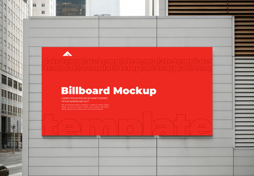 Wide Horizontal Billboard Mockup with an Angular View on a Modern Skyscraper