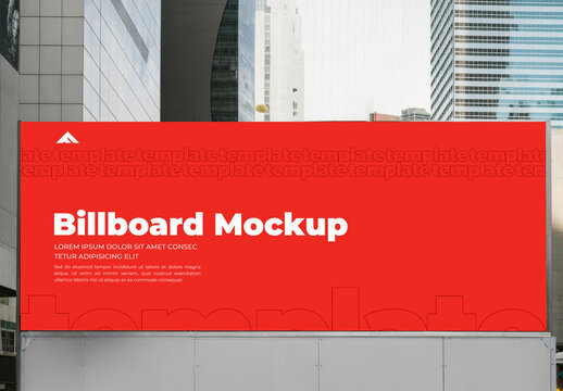 Horizontal Advertising Billboard Mockup on a Building in a High-Rise City Environment