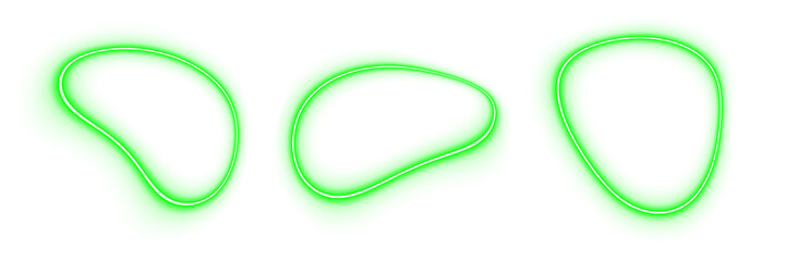 Green fluid neon light set shaped object elements isolated on white background