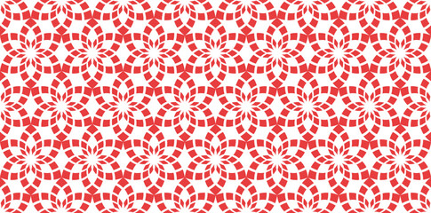 Red Geometric Floral Seamless Pattern. Vector Repeating Background.